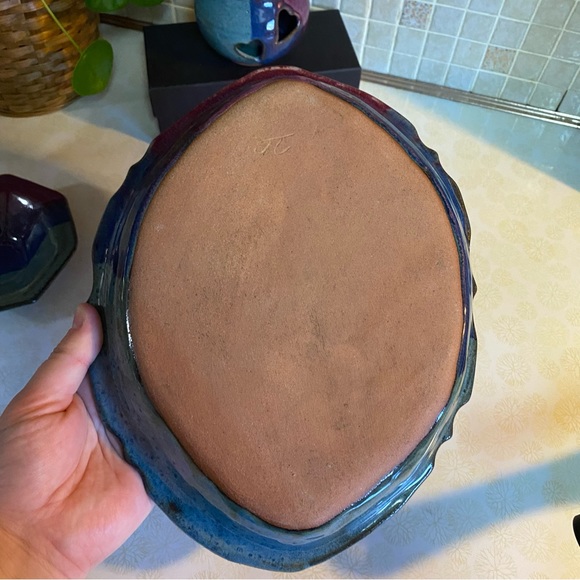 Vintage Pottery Set whimsical colours & heart candle holder jewelry dish catchal - Picture 9 of 12